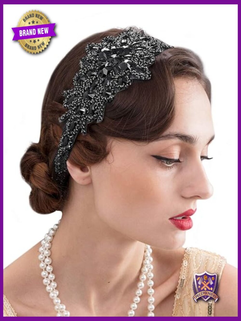 Vintage Rhinestone Flapper Headband Elastic 1920s Gatsby Hair Accessory